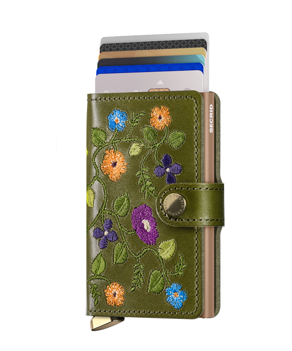 Premium Miniwallet Stitch Floral Olive