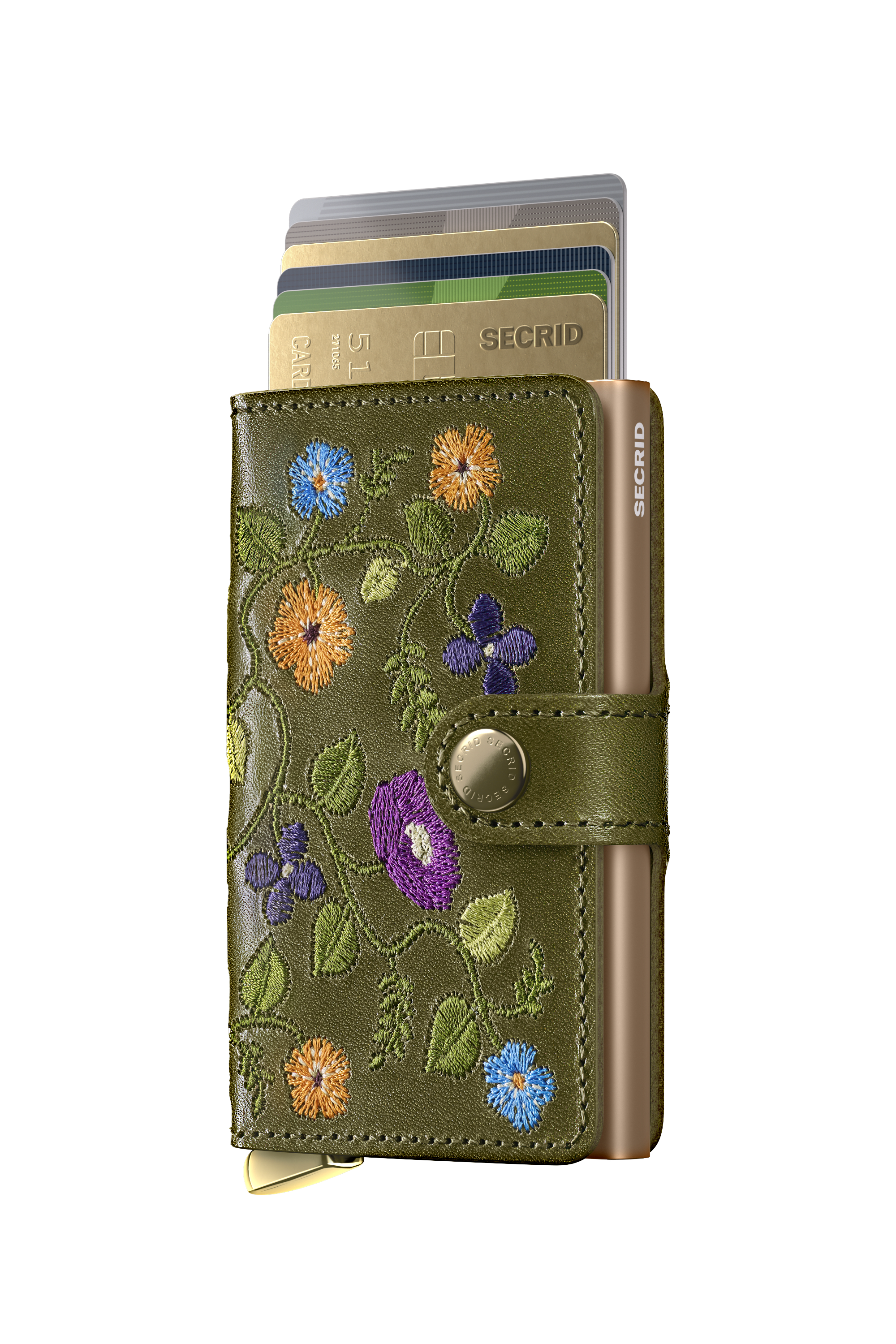 Premium Miniwallet Stitch Floral Olive+